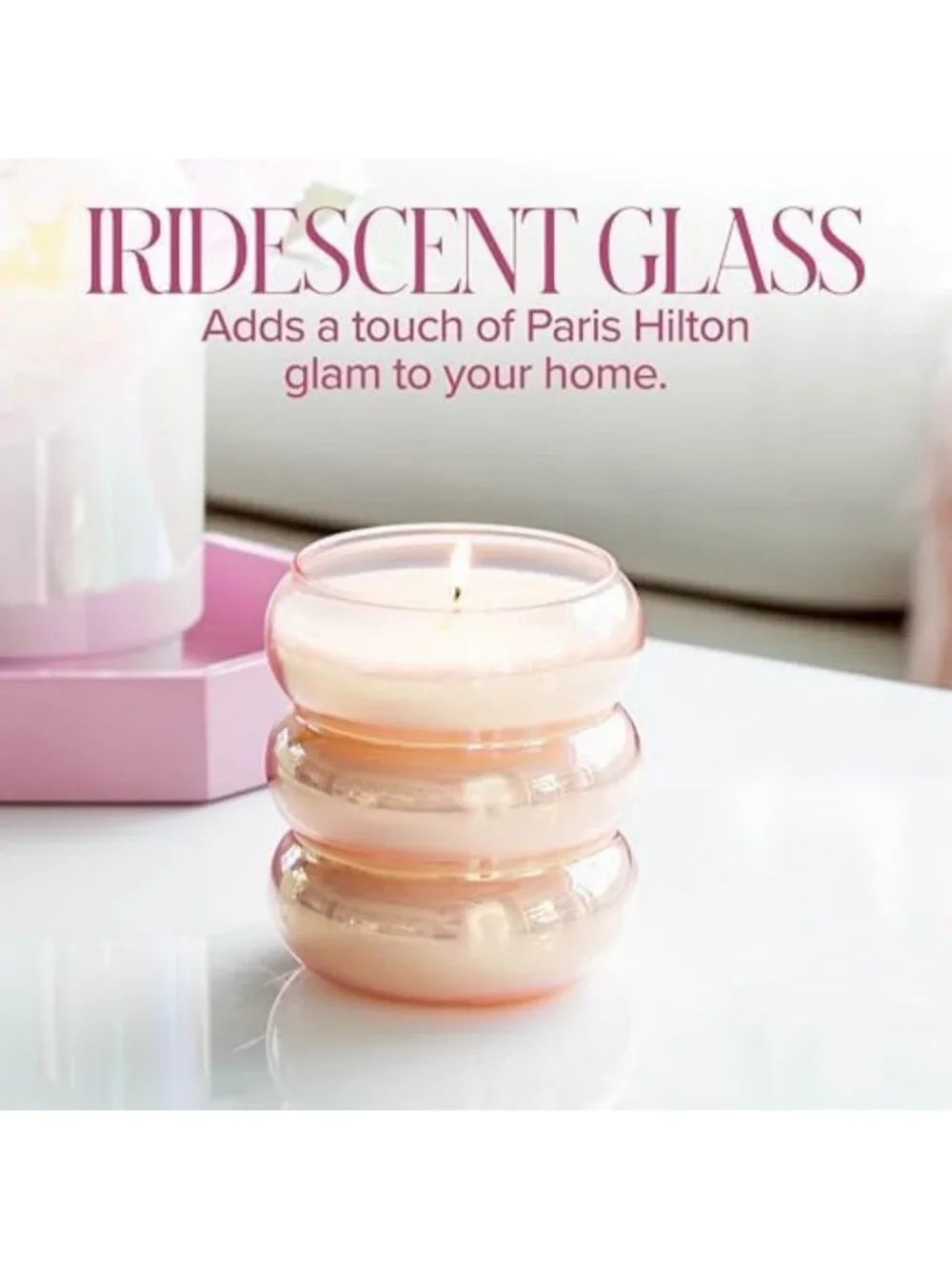Pink Spritz Scented Candle in Bubble Glass, Iridescent Finish, 18 oz Premium Wax